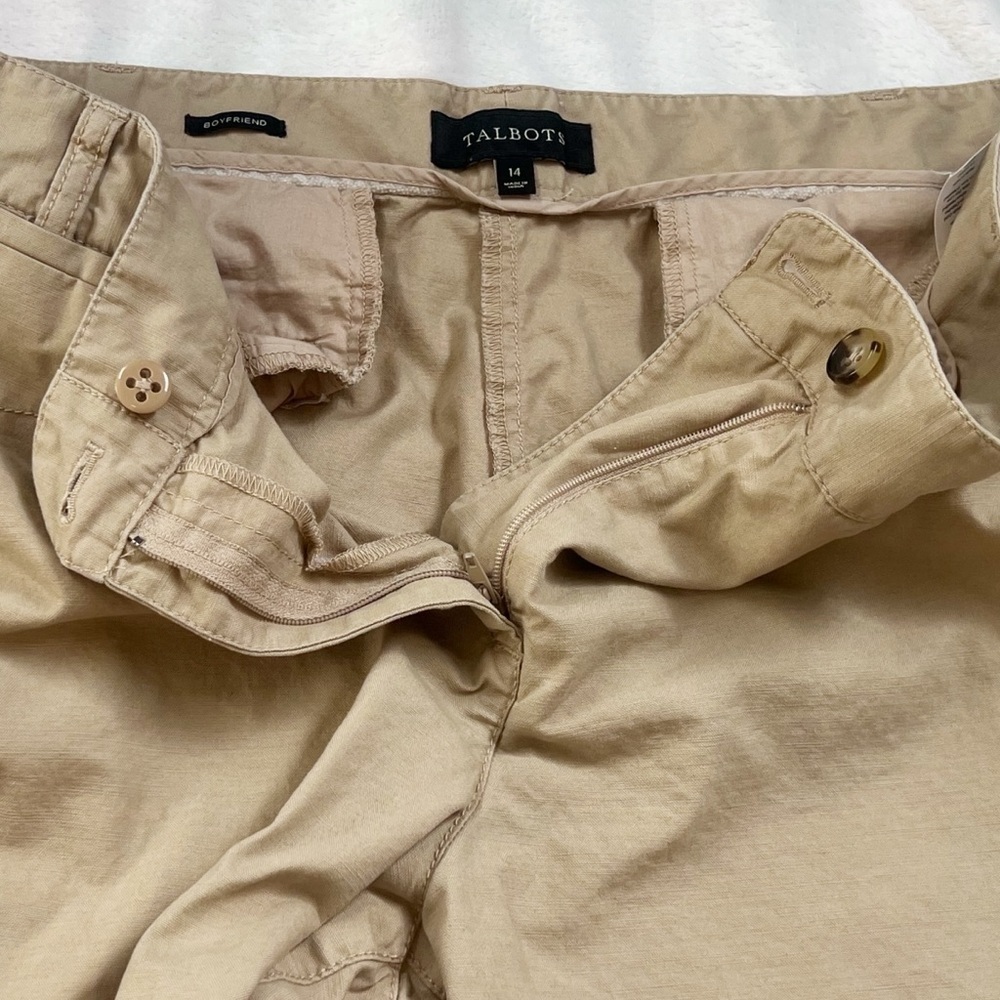 Talbots Boyfriend High Rise Straight Leg Khaki Solid Tan Cotton Chino Pants 14 - Picture 4 of 6